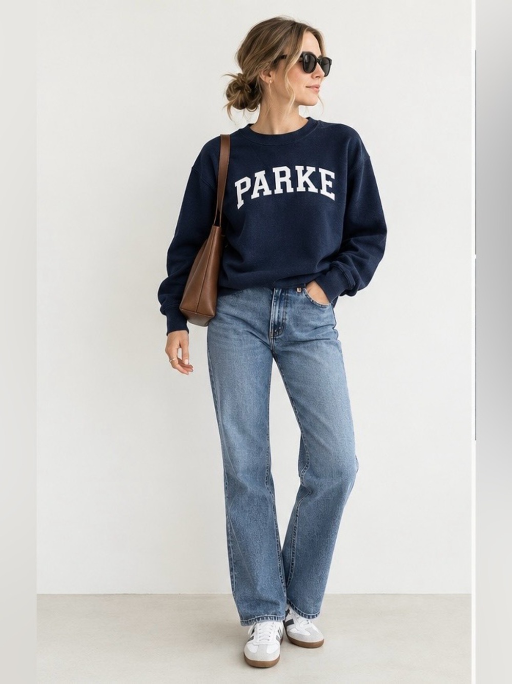 PARKE DUPE Varsity Sweatshirt Navy S/M – White Lettering